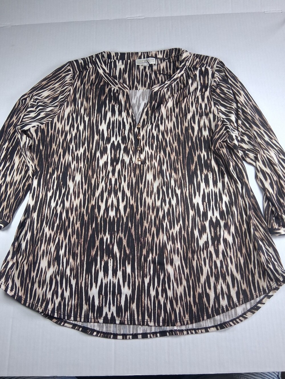 Dana Buchman Zebra Quarter Sleeve V-neck Blouse Size XL (Bin1)